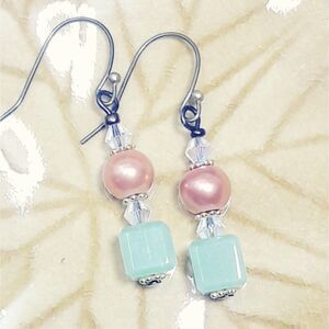 artisan earrings 457#mfs NEW boho hatpin victorian antique bronze mint peach dan